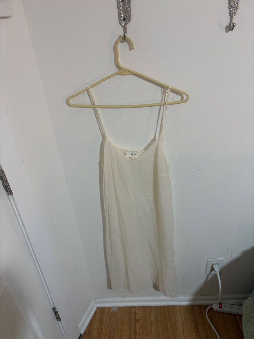 THE GREAT. Cream V-Neck Slip Dress